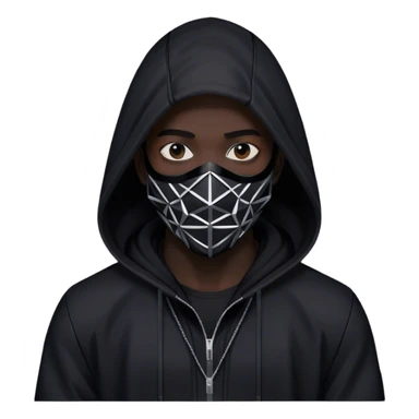 man with black hooded jacket and a only black full-face geometric mask sticker