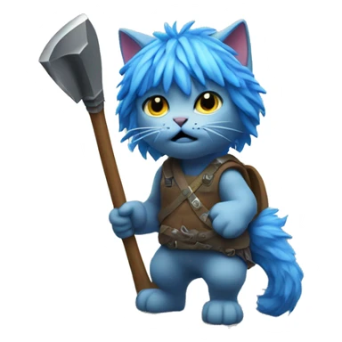 Cat with blue wig and axe climbing on a mountain  sticker
