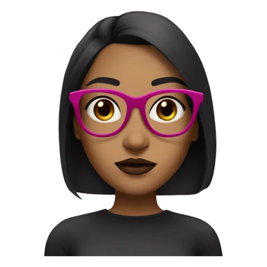 Girl with shoulder length straight black hair and brown skin and dark brown eyes and fuchsia lip stick and fuchsia glasses  sticker