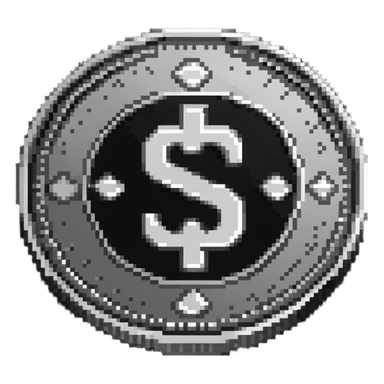 A silver coin with S.R symbols engraved prominently sticker