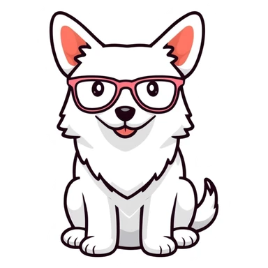 Dog wearing glasses with a sweet smile sticker