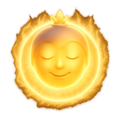 Make the ball glow with a radiant, angelic light effect, ethereal and divine with a warm, gentle smile. Remove any background. Keep the 3D emoji style. sticker