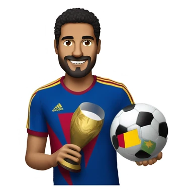 Jon Aramburu wearing Venezuela red wine adidas t-shirt and holding FIFA world cup sticker