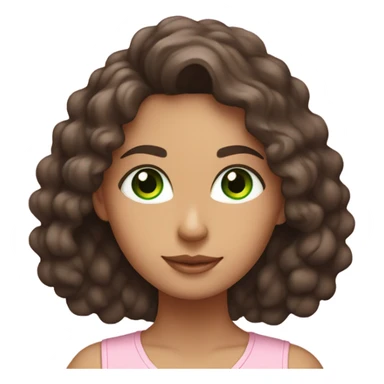 Dark brown long curly hair and green eyes yoga beautiful young woman in light pink pink pink clothes sitting on a yoga mat sticker