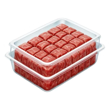 A 3D cartoon pack of minced meat wrapped in transparent plastic, supermarket-style packaging, top angle, Memoji-style. sticker