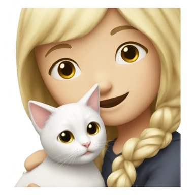 A girl with blonde hair hugs a white cat sticker