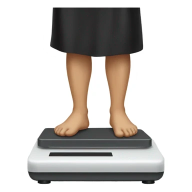 Man with bare legs wearing black smock standing on weight loss scale sticker
