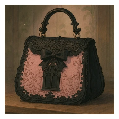 pink and black gothic purse, ornate details, lace, elegant, whimsical, soft lighting sticker