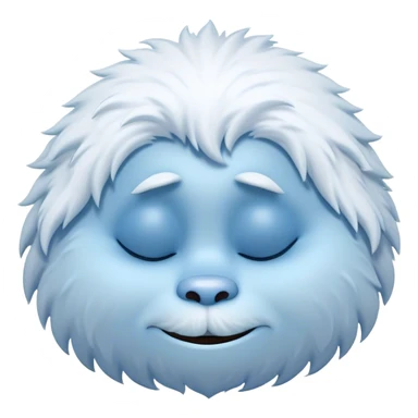 Meme-Worthy Cute Sleeping Yeti Portrait Emoji, with a charming, fluffy, snow-dusted figure in gentle whites and cool blues, head resting in blissful, serene slumber with closed, peaceful eyes and a small, contented smile, simplified yet irresistibly adorable, highly detailed with a soft frosty outline that captures the tender drowsiness of a yeti drifting into snowy dreams! sticker