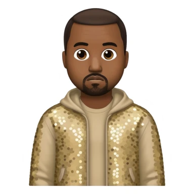 Kanye West with dark brown hair, beige sequin outfit sticker