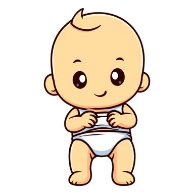 baby standing with back facing, wearing a diaper sticker