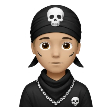 Make a boy wearing black bandana with some design on bandana sticker