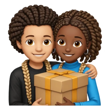 A lightskin with afro boy and dark skin girl with box braids hug sticker