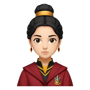 alicia spinnet in harry potter, wear hogwarts gryfindor uniform,  thick, black bun hair , reflecting her bold, stylish, and strong personality sticker