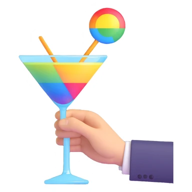 rock 'n' roll emoji hand gesture with a martini glass, rainbow colors sticker