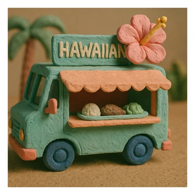 Hawaiian food truck with pastel colors and textured look in claymation style sticker
