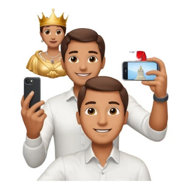 a normal man who's taking a selfie in a room with the statue of the queen elizabeth the II sticker