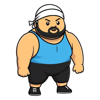White skin fat guy with black durag, light stubble beard of a few days in wrestling singlet sticker