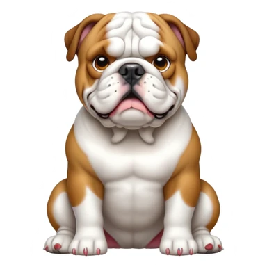 cinematic-[english bulldog]-realistic-full-body-sitting-emoji,-tail-resting-loosely-beside-its-paws,-head-tilted-dramatically,-sleek-[solid white]-fur,-simplified-yet-realistic-focused-features,-highly-detailed,-glowing-with-an-almost-sarcastic-glow sticker
