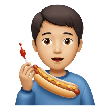 Asian boy eating dog sticker