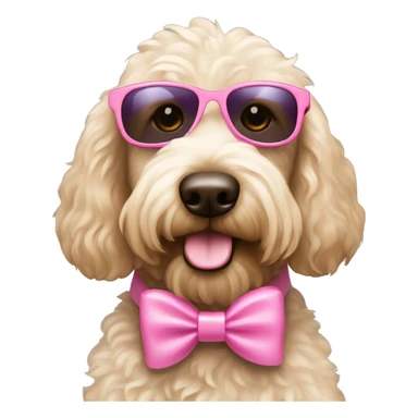 Labradoodle wearing pink bows and fancy sunglasses sticker
