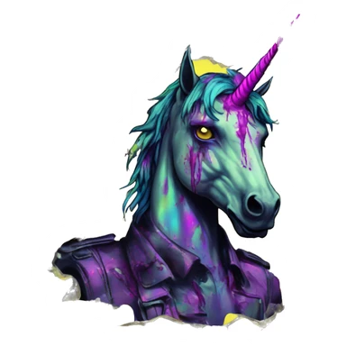 .Zombie_ Vaporwave black holographic oilslick zombie unicorn yellow caution tape graffiti Pegasus sticker