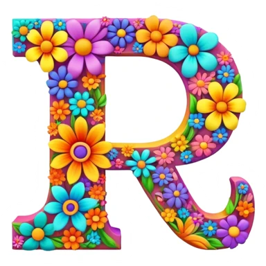 3D, gothic style psychedelic colored capital Letter P with hippie style flower border sticker