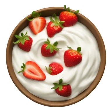 Top view of a yogurt bowl with strawberries  sticker