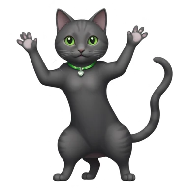 full body gorgeous solid dark grey cat with green eyes, white paws and white whiskers reaching for something sticker