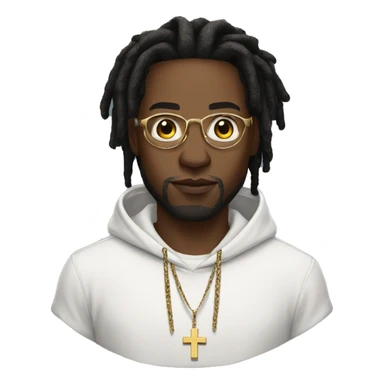 black man with white hoodie with a small silver cross pendant wearing gold glasses with freeform dreads sticker