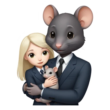 a black rat in a suit cuddling a young girl sticker