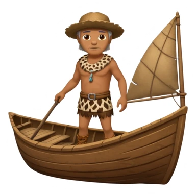 Ancient  man with animal skin clothes with boat  sticker