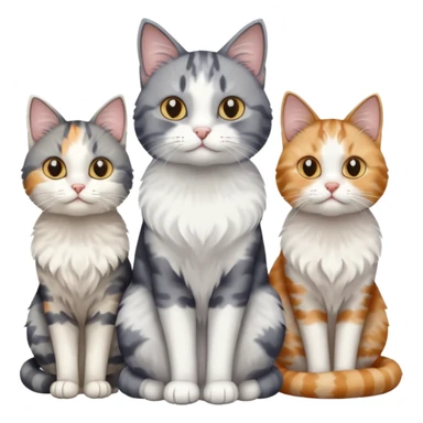 a fluffy grey and white cat sitting with 2 other cats sticker