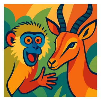 vervet monkey and impala head in vibrant toon style, expressive and colorful sticker