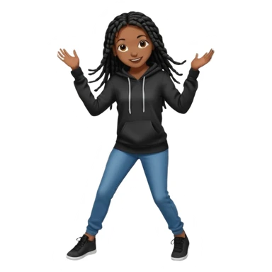African American girl dark skin with long black box braids wearing plain black hoodie wearing skinny jeans dancing in street sticker