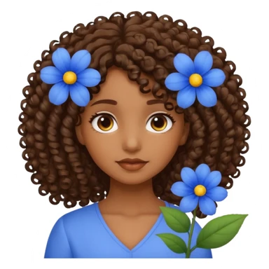 Qro uma moça morena de cabelo cacheado com uma flor azul no cabelo sticker