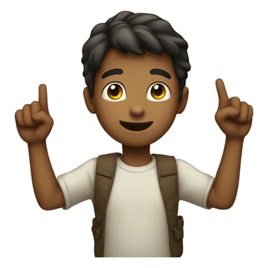 boy pointing up, from behind sticker