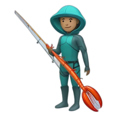 spearfisherman with fins and lobster sticker