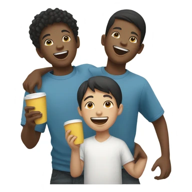 boys laughing together with cup one black one Asian sticker