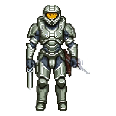 male Halo Spartan nomad with battle-worn armor and scavenged equipment sticker