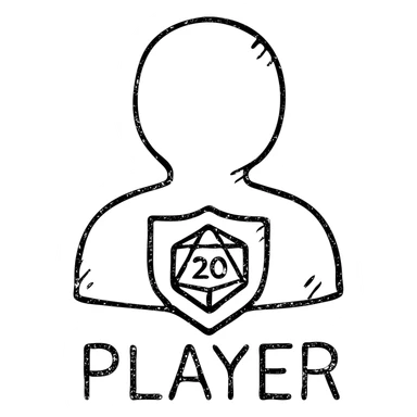minimalist hand-drawn outlined icon representing Player for DnD TTRPGs with worn and distressed effect sticker