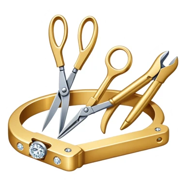 Create a bright and detailed icon representing jewelry art and the craft of making jewelry. The design should feature elements like a sparkling diamond, a gold ring, a jeweler’s tools (such as pliers and a workbench), and some delicate detailing that conveys craftsmanship and luxury. The icon should be clean, vibrant, and visually striking, with a balance of sophistication and creativity. sticker