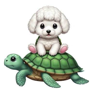 Bichon sitting on a cute turtle sticker
