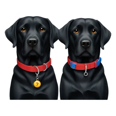 2 black labradors, 1 red collar, 1 blue collar. sticker