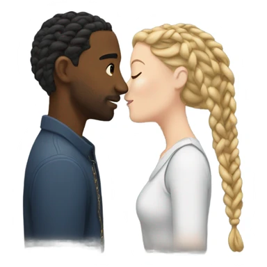 black male, with braids kissing white fe sticker