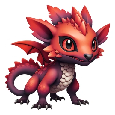 Gothic reddish Dark bright warm-gradient edgy exotic painted Fakémon-Pokémon-Trico-Vernid-creature sticker