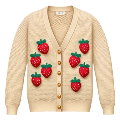 beige crocheted cardigan embroidered with small strawberries sticker