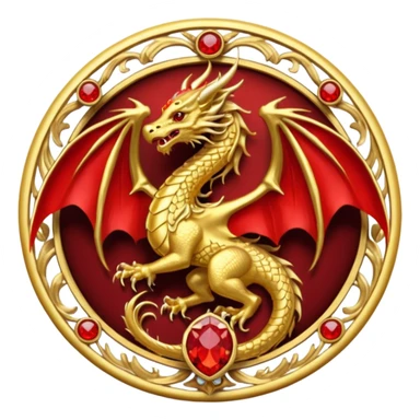 Golden Dragon with wings crest/brosch in a circle with red gems sticker