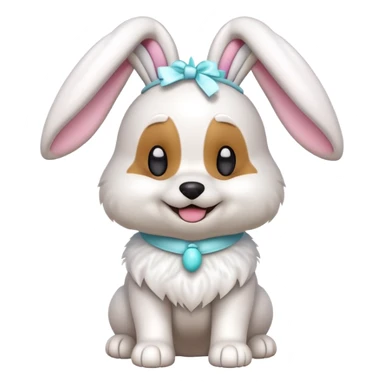 Create a 3D emoji of a cute dog dressed as the Easter Bunny.  sticker