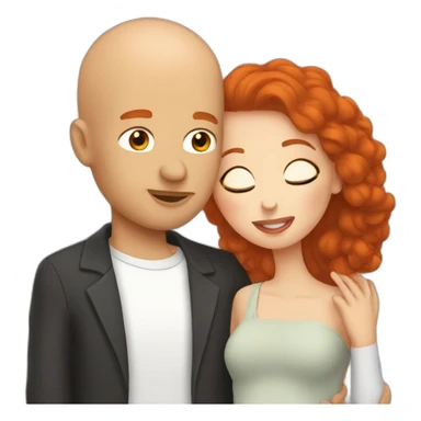 couple kiss bald guy with redhead woman sticker